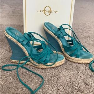 Joey Womens Lace Up Wedges Turquoise Size 5